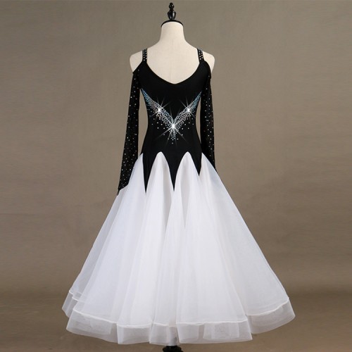 Custom size waltz tango ballroom dancing dresses black and white for women kids children competition stage performance professional skirts dresses